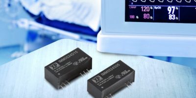 Medically approved 5W DC/DC converter saves PCB space.