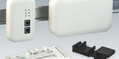 Adapters save time and space in DIN rail plastic enclosure mounting