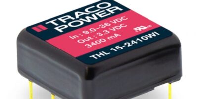 Traco 15W DC/DC converter is now available from RS Components