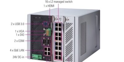 DIN-Rail modular network appliance includes managed switch for edge AI inference