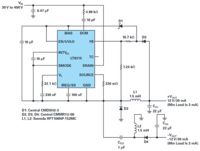 Single IC Can Produce Isolated or Nonisolated ±12 V Outputs from 30 V to 400 V Input, Softei.com - Global Electronics Industry News