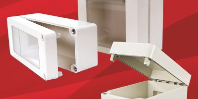 Rolec offers hinged-lid GRP enclosures in eight sizes