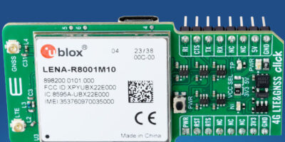 Global tracking and telematics click board from Mikroe has extensive network compatibility